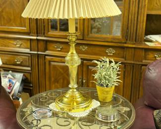ROund metal end table with glass top