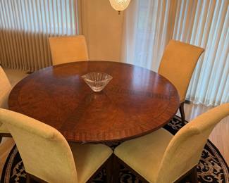 Fabulous vintage round inlaid dining table/iron base/6 parsons chairs