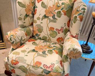 Fabulous Thomasville floral wing back chair with butterflies