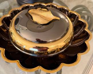 lacquered dish and covered bowl