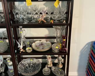 Decanter sets, glassware, porcelain, etc.