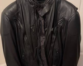 Black leather motorcycle jacket