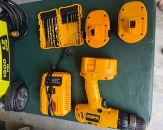 DeWalt cordless drill with batteries, charger and drill bit set