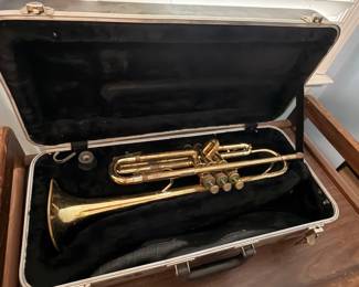 Brass trumpet in fitted hard shell case