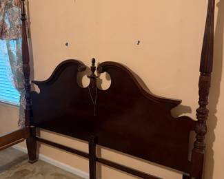 Wooden four poster bed headboard and footboard