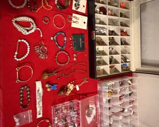 Red display board with bangles, bracelets and earring sets