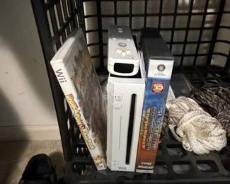 Wire cart with Nintendo Wii console and accessories