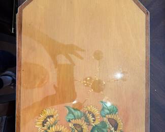 Wooden serving tray hand painted with sunflowers and hummingbird