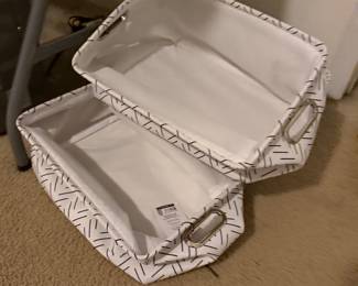 Fabric storage baskets with woven chevron trim