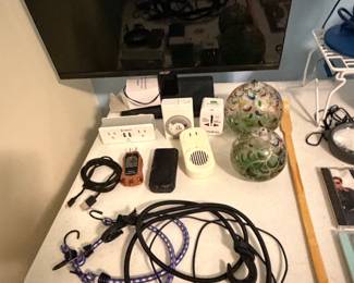 Flat screen television with cables and accessories