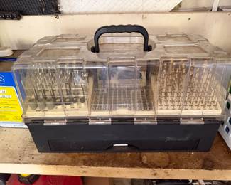 Clear compartment organizer box with fasteners and hardware