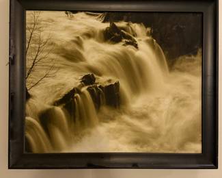 Framed sepia photograph of a waterfall