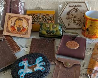 Mongolian Leather Wallets, Beaded Coin Purses  Handcrafted Souvenir Lot