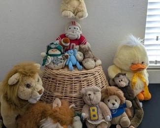 Plush Animal Lot with Pokemon Snorlax and Vintage Trading Pin Snowman
