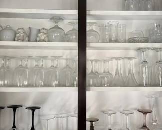 Elegant Assorted Crystal  Glassware Lot with Ceramic Cat Figurines