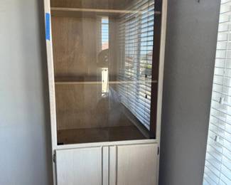 Whitewashed Oak WallMount Display Cabinet with Glass Front, Vintage