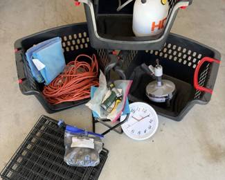 Assorted Lot Ridgid KwikSpin Drain Snake, Pump Sprayer, Wire Grid Panels, Cord
