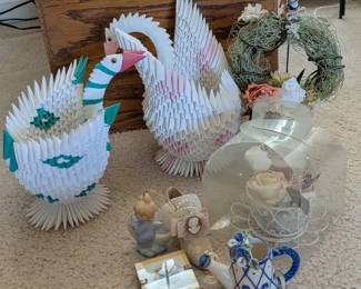 Charming Mixed Decorative Accent Lot with Handmade Paper Swans and Ornaments