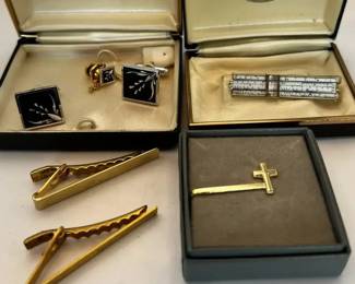 Vintage Anson Cufflinks Tie Tack Set Swank Slide Rule Tie Bar Cross Clip Lot