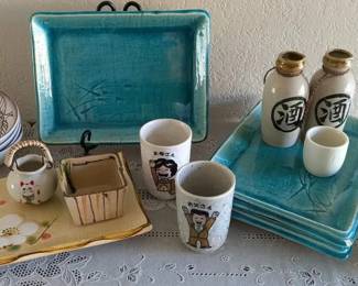 Vintage Japanese Ceramic Tableware Lot  Sake Set, Teacups  Mame Dishes