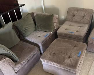 Elegant Taupe Tufted Microsuede Modular Sectional Sofa Set with Accent Pillows