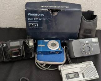 Vintage Camera Lot  Panasonic Lumix, Minolta, Kyocera Lynx70 and Sony Recorder