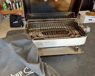 Portable Perfect Flame Tabletop Gas Grill with Weber Cover, Camping Tailgate