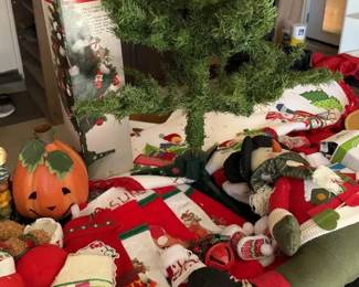 Festive Christmas Lot Felt Sequin Tree Skirt Santa Train Hello Kitty Stocking
