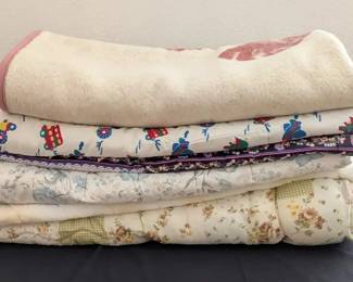Vintage Bedding Lot Ibena Kitten Blanket, OshKosh Crib Quilt and Comforters