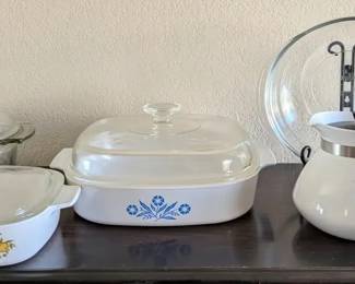 Vintage Corning Ware Cornflower  Pyrex Glass Casserole Dish Lot