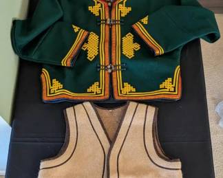 New Mongolian Wool Deel Jacket, Vest  Wrap Sash Set