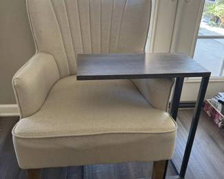 Cozy Oatmeal Herringbone ChannelBack Accent Chair with Side Table