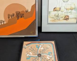 Framed Art Lot with Signed Yuri Matsuoka Watercolor and Navajo Sandpainting