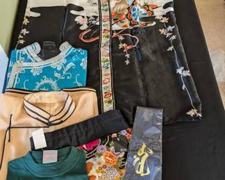 Vintage Japanese Silk Floral Kimono Robe with Mongolian Textiles Lot