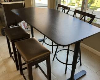 Modern CounterHeight Dining Table with Four Mismatched Stools