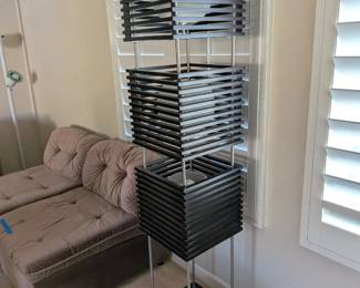 Modern ThreeTier Wood Slat Floor Lamp with Frosted Glass Diffuser Shades