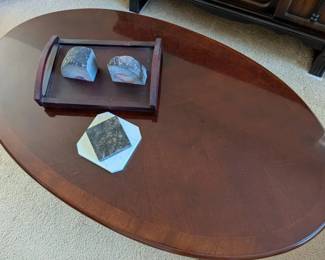 Vintage Oval Coffee Table, Agate Geode Bookends  Stone Coasters Lot