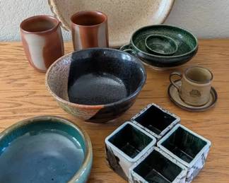 Handmade Studio Pottery Stoneware Bowls Cups and Planters Lot