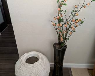 Textured LeafRelief Floor Vase  Carved Pedestal Vase Pair