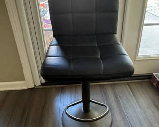 Modern Black Faux Leather Tufted Swivel Bar Stools, Set of Two
