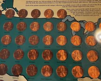 Vintage Abraham Lincoln 50 State Penny Collection 1993 Display Map Flags