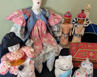 Handmade Silk Kimono Art Doll, Japanese Ichimatsu Doll  Mongolian Figures Lot