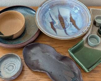 Signed Tomoko Studio Pottery Stoneware Bowls Plates and Dishes Lot