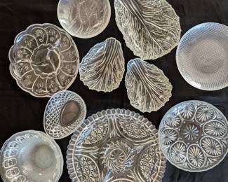 Clear Pressed Glass Cabbage Leaf and Starburst Serving Dishes Lot