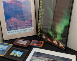 Framed Lot of Seven Vintage Travel Photographs and Posters