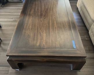 Handsome Ethan Allen Rectangular Wood Coffee Table with Trestle Base