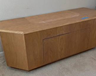 Handsome Angled Oak Veneer Credenza Sideboard Cabinet with Double Doors