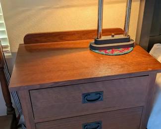 Mission Style Oak 3Drawer Nightstand with Vintage Chrome Halogen Desk Lamp