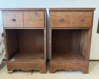 Pair of Vintage Wood TwoDrawer Nightstands with Open Cubby Storage