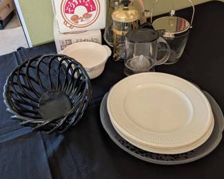 Elegant Mixed Barware Lot with Crystal Ice Bucket, Carafe  Press